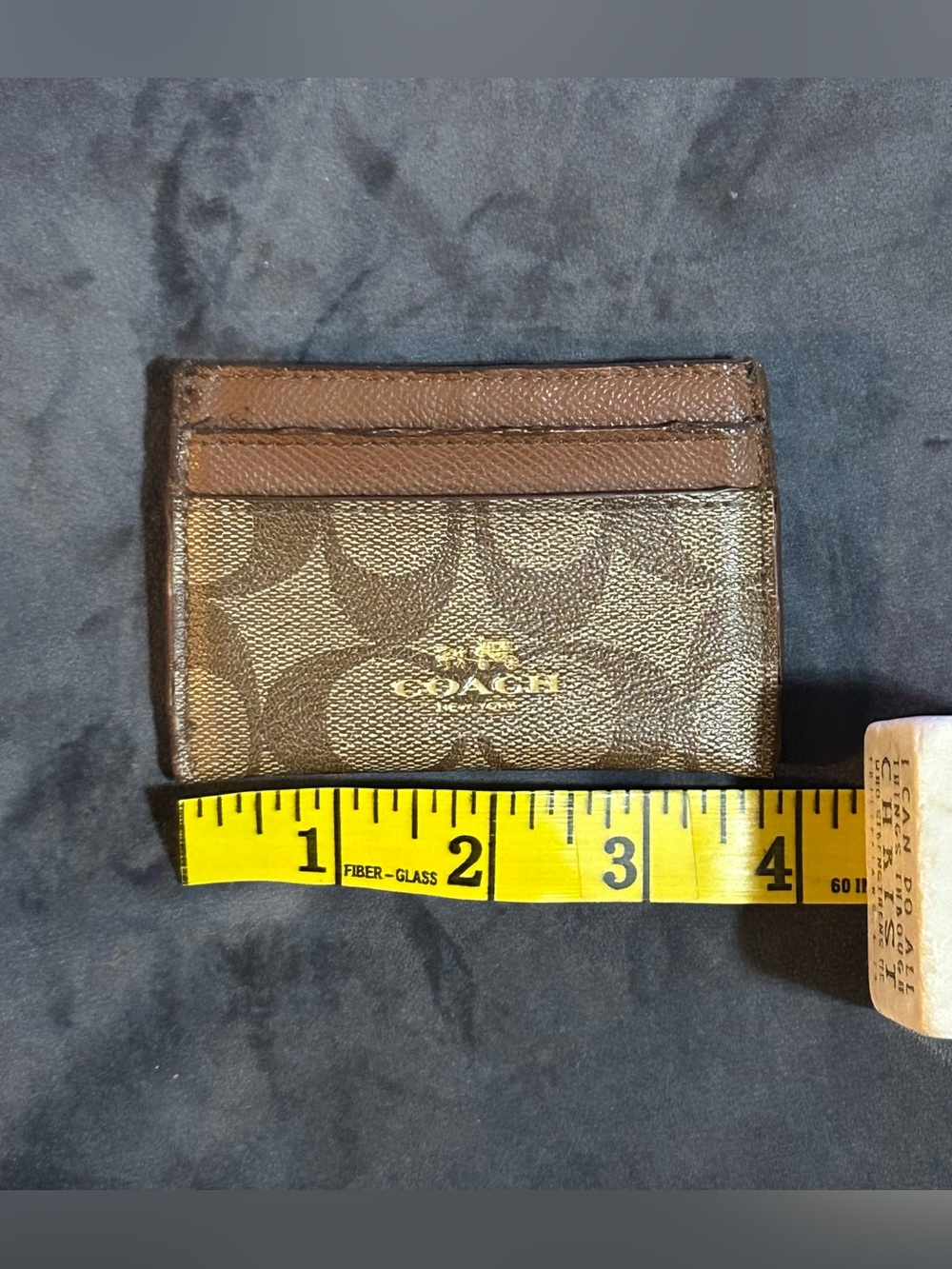 Coach Signature Canvas Card Case Wallet Khaki Saddle Tan